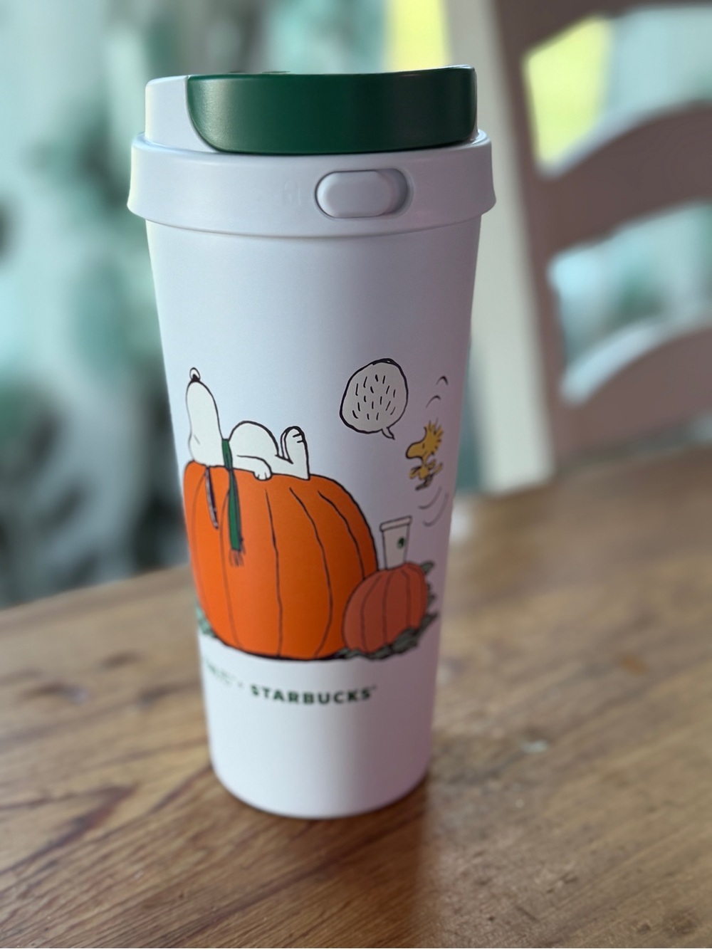 Starbucks Peanuts tumbler with Snoopy Pumpkin Design